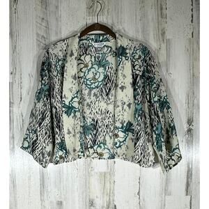 Citron Santa Monica Cropped Open Front Jacket Cardigan Petite XS Silk Floral‎